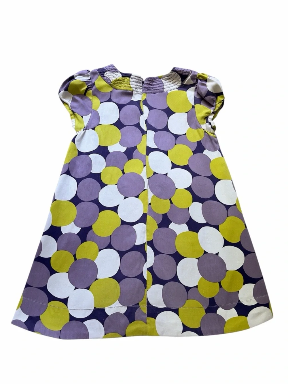 Mini Boden Girls Dress 4-5Y Purple Green Circle Dot Print A-Line Pockets